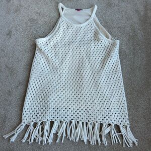 White Knit Crochet Fringe tank size Medium
